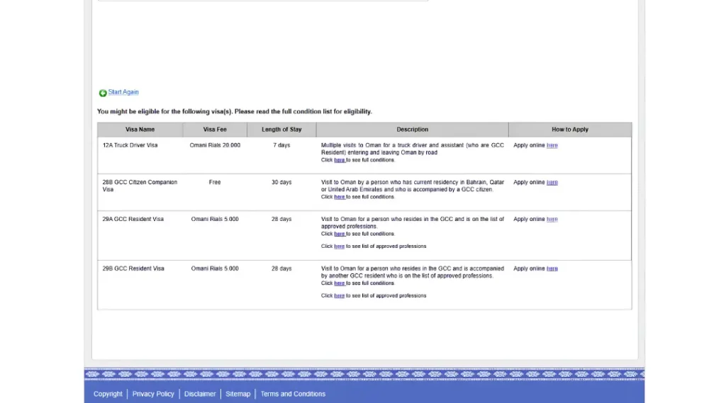rop-evisa-eligibility-wizard-results-showing-gcc-resident-visa-options-for-oman