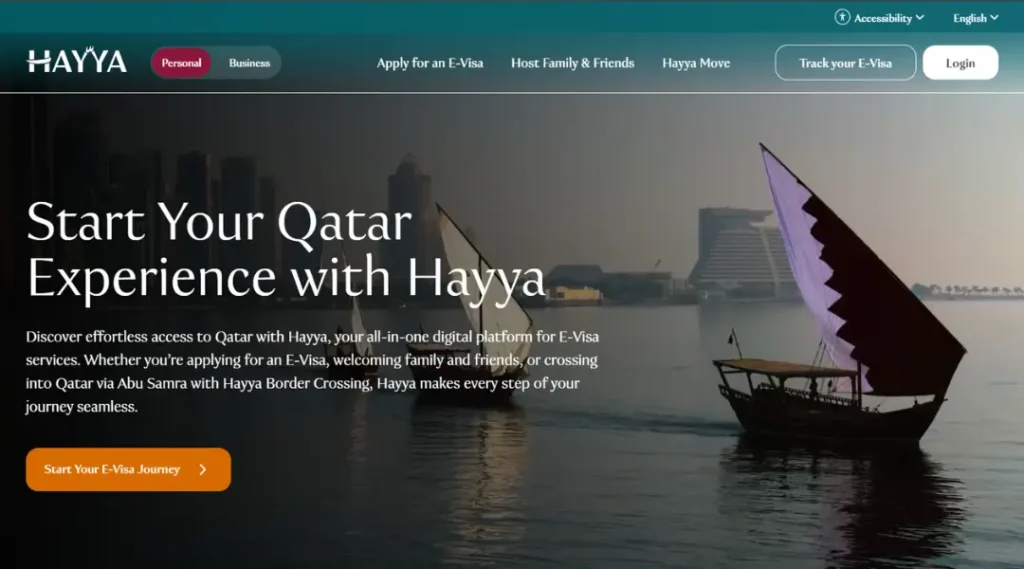 Screenshot of the official Hayya platform used to apply for a Qatar e-visa