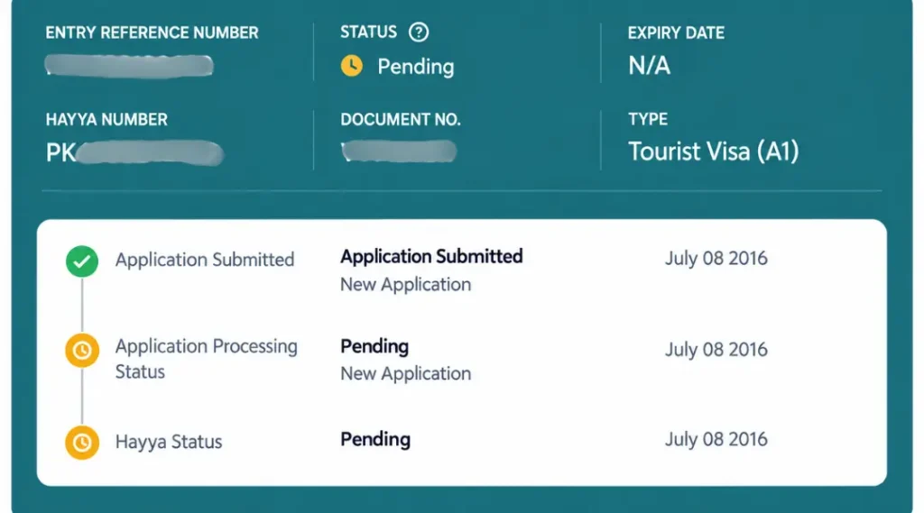 hayya-tourist-visa-a1-application-status-pending-tracker-screenshot
