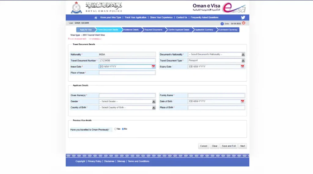 oman-evisa-travel-document-details-form