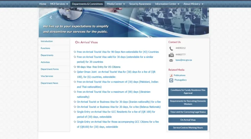 qatar-ministry-of-interior-official-page-listing-free-on-arrival-visa-nationalities