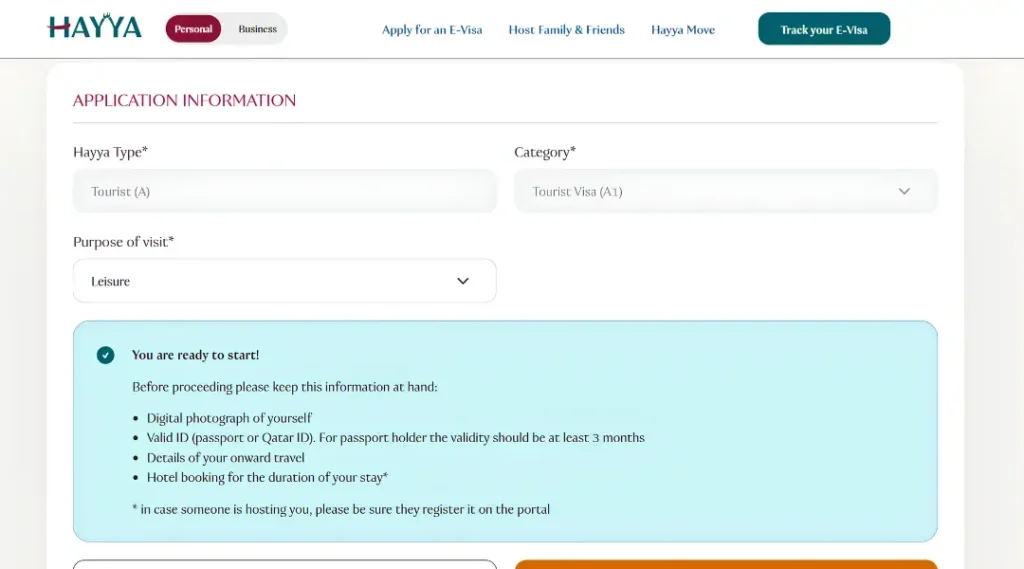 hayya-a1-application-information-step-1-purpose-of-visit